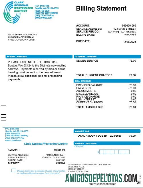 para download Projeto de lei de serviços públicos do distrito regional de águas residuais de Washington Clark, EUA, modelo Word e PDF